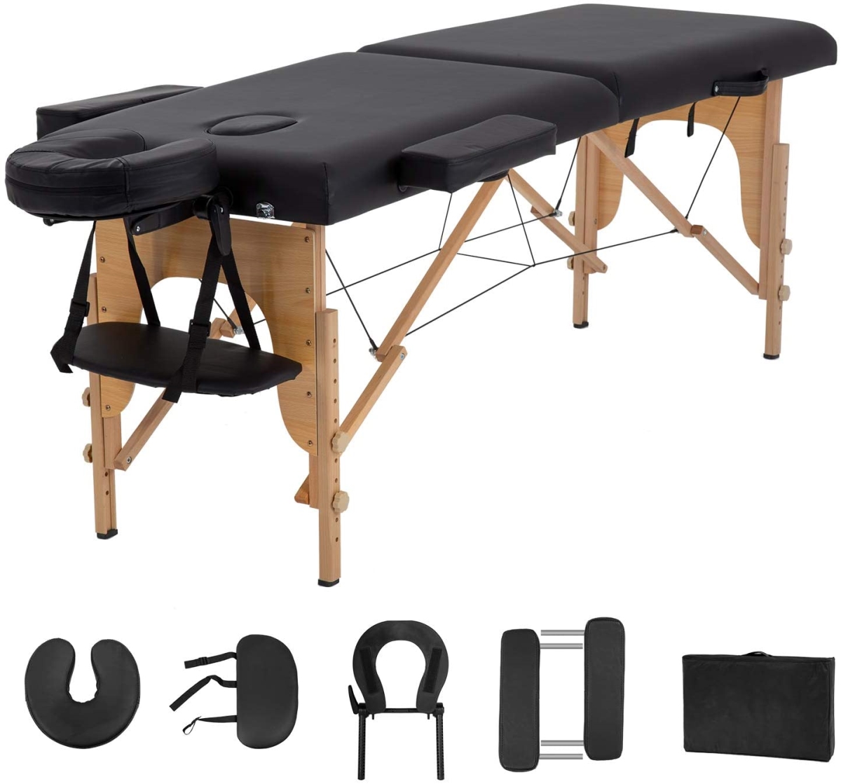 Picture of Premium MT1 73 in. Long Portable Two Folding Massage Table Spa Bed with Carry Case, Black