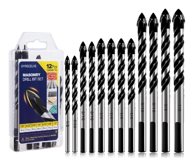 Picture of DYRECELVE Nasoppw 12-PCS Masonry Drill Bit Set & Concrete Drill Bit Set&#44; 1/8 to 1/2 inch