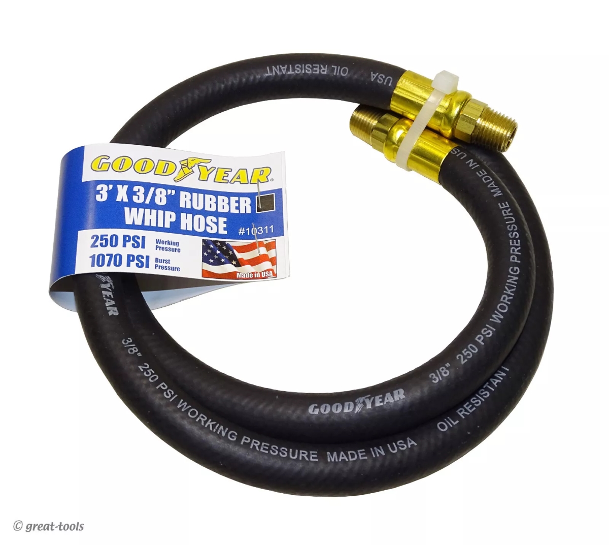Picture of WHIP Flog AIR TOOL WHIP HOSE  3 x 3/8  USA  Goodyear  jumper hoses  pneumatic tools