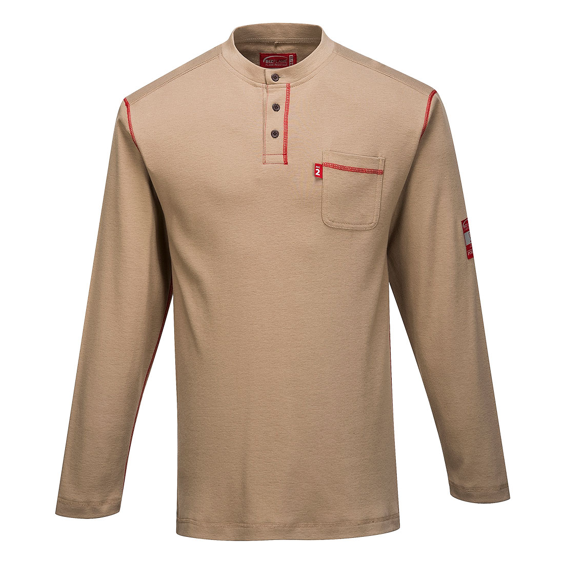 FR02KHRM Bizflame FR Henley T-Shirt, Khaki - Medium