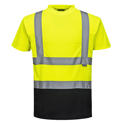Hi-Vis 2-Tone T-Shirt, Class 2, Type P, Type R, 100% Polyester, Yellow/Black, 2XL