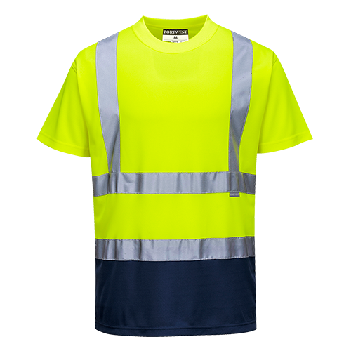 Hi-Vis 2-Tone T-Shirt, Class 2, Type P, Type R, 100% Polyester, Yellow/Navy, S