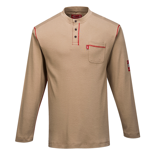 FR02KHRS Bizflame Henley Neck T-Shirt, Khaki - Small