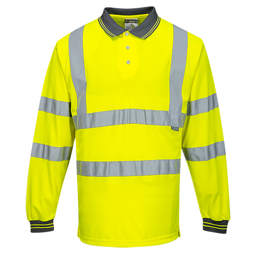 Hi-Vis Polo Shirt L/S, Class 3, Type P, Type R, 100% Polyester, Yellow, 6XL