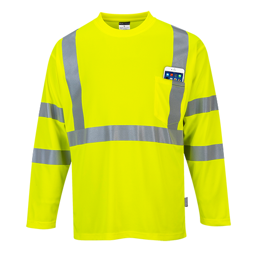 Hi-Vis Long Sleeved T-Shirt, Class 3, Type R, 100% Polyester, Yellow, 6XL