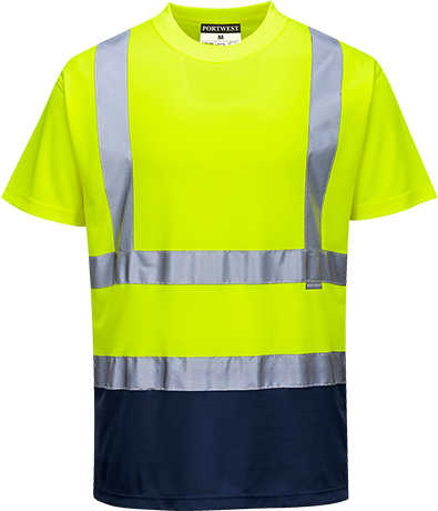 Hi-Vis 2-Tone T-Shirt, Class 2, Type P, Type R, 100% Polyester, Yellow/Navy, 5XL