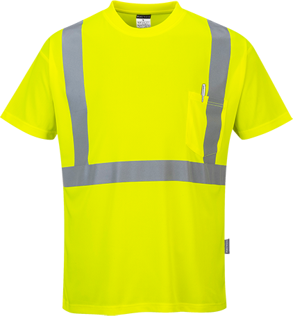 Hi-Vis Pocket T-Shirt, Class 2, Type R, 100% Polyester, Yellow, 5XL-Tall