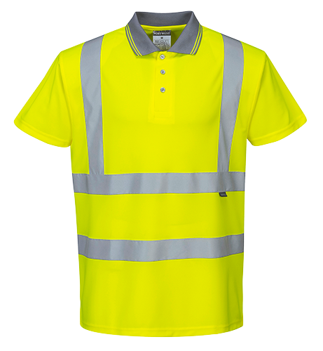 Hi-Vis S/S Polo Shirt, Class 2, Type P, Type R, 100% Polyester, Yellow, 2XL-Tall