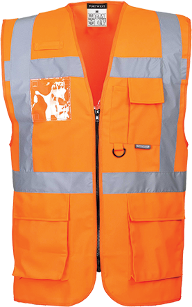Hi-Vis Safety Vest S Class 2 ,Zipper 7 Pockets, 2 Mic Tab, ID Window