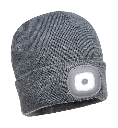 B029GRR Rechargeable LED Head Light USB Beanie, Grey -  Portwest