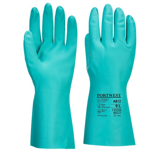 Nitrosafe Plus Chemical Resistant Gauntlet Gloves, Green - Large - Regular