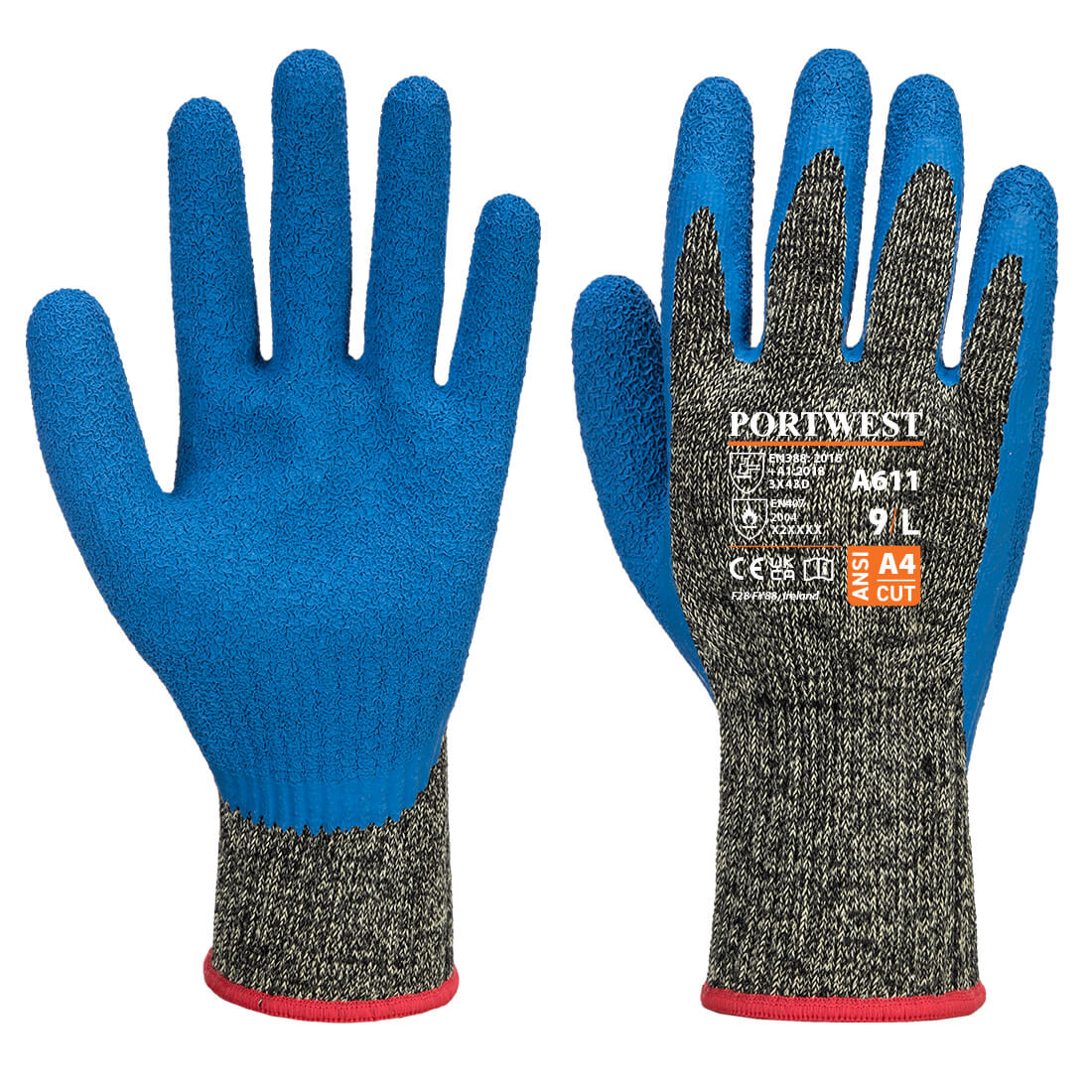 Aramid HR Cut Latex Glove, Black & Blue - 2XL