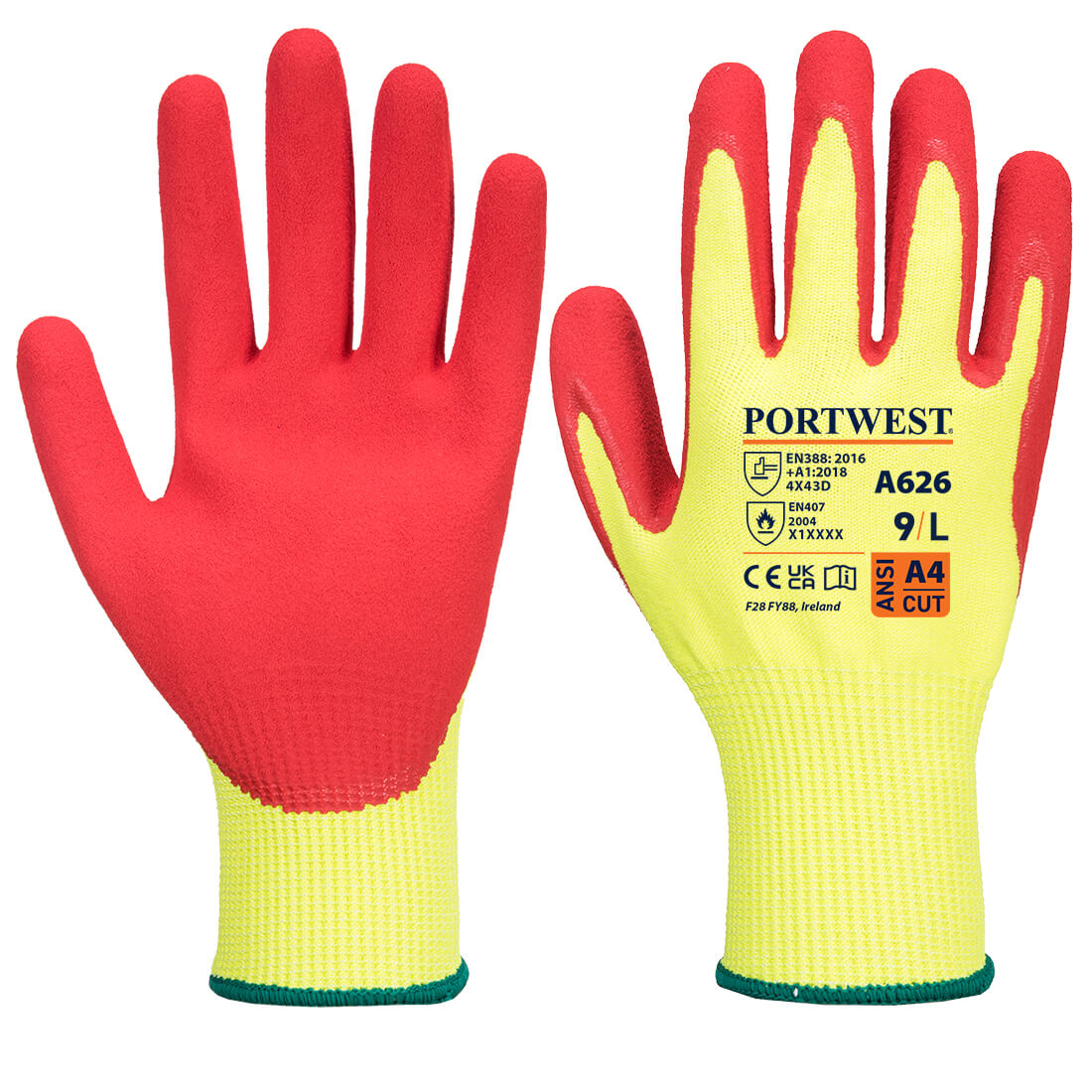 Vis-Tex HR Cut Nitrile Glove, Yellow & Red - Extra Large