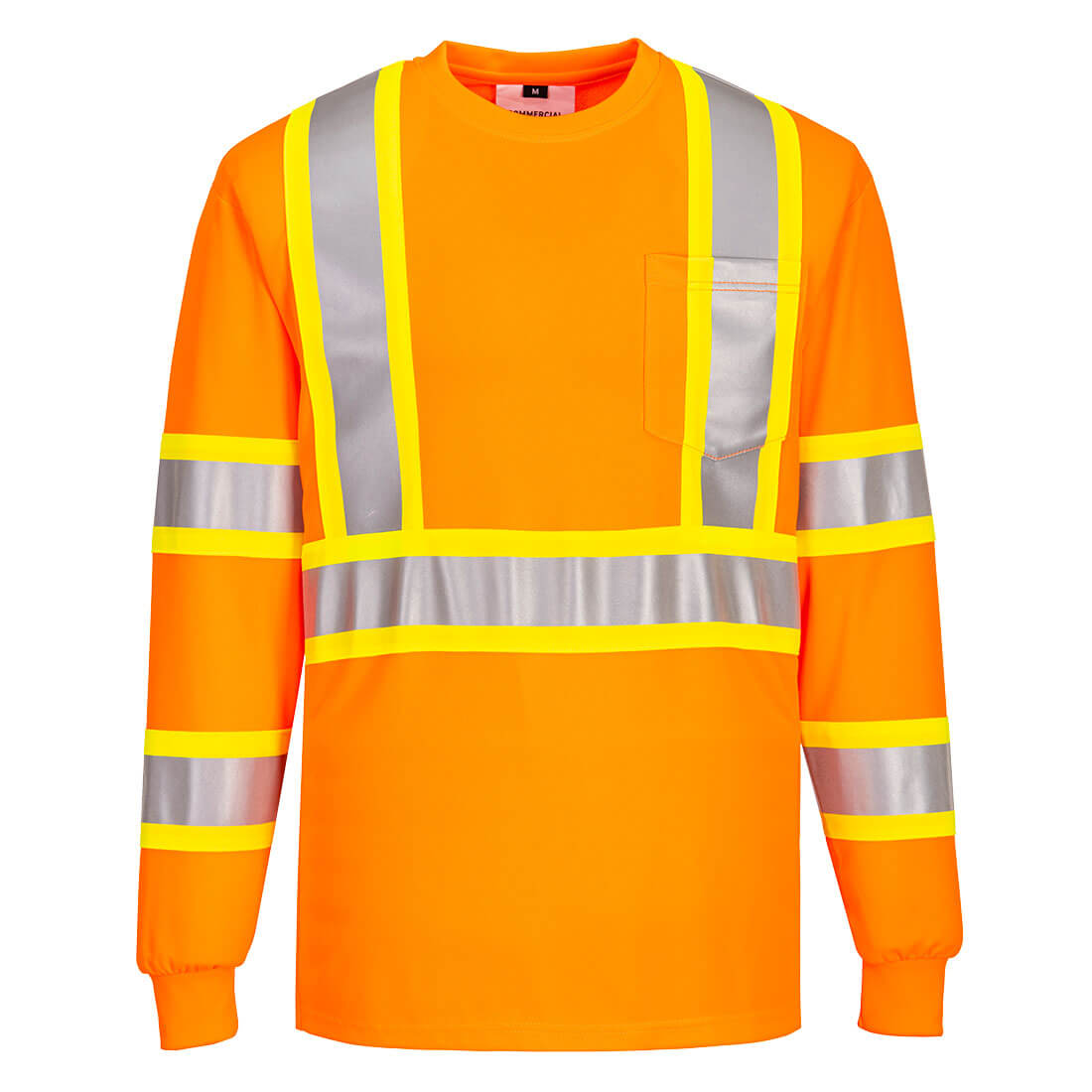 CA111ORRM Contrast Tape Long Sleeve T-Shirt, Orange - Medium