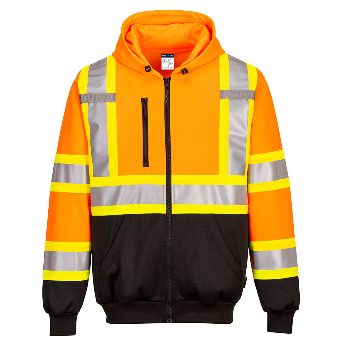 CA170ORRL Contrast Tape Hoodie, Orange & Black - Large