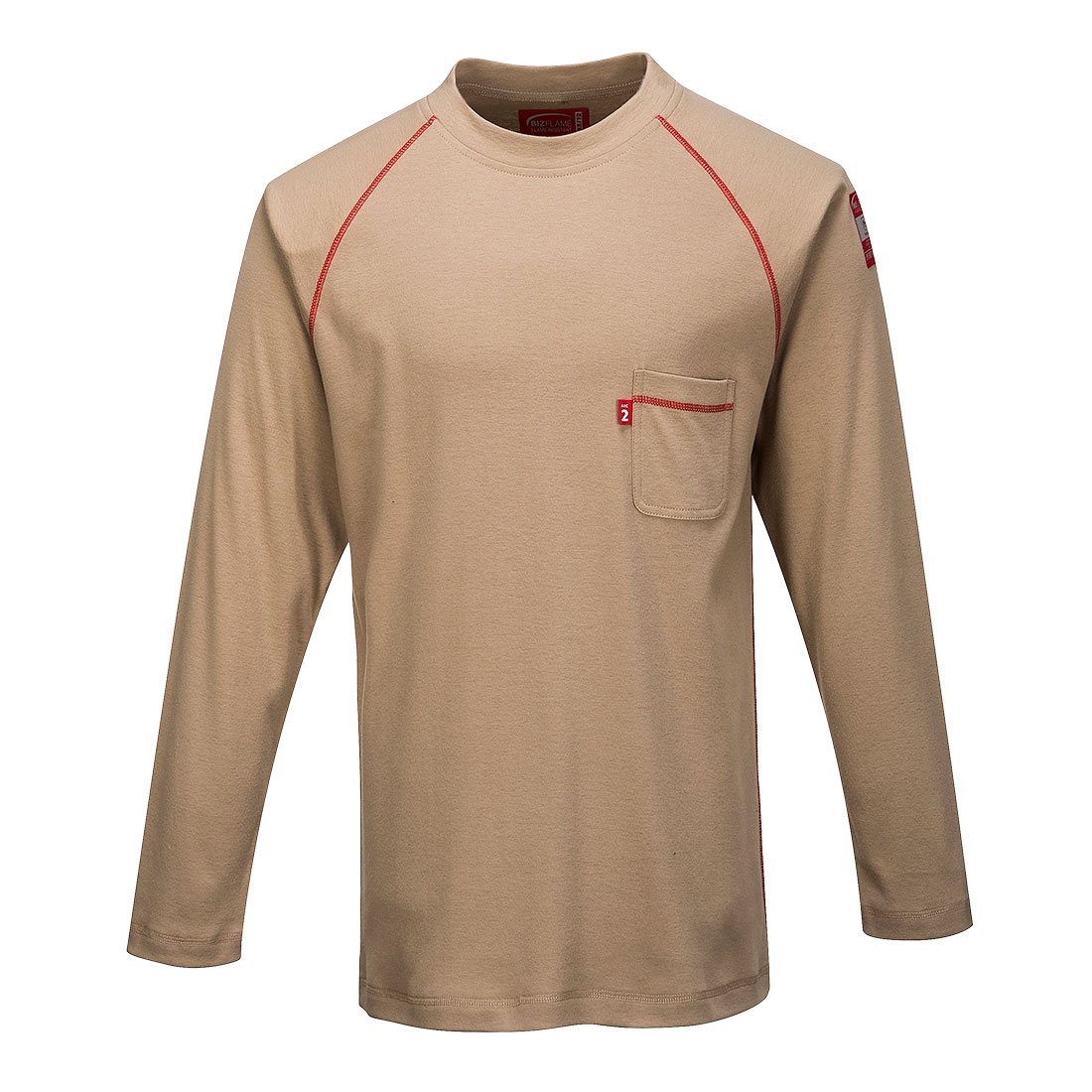 FR01KHRXL Mens Bizflame FR Crew Neck T-Shirt, Khaki - Extra Large -  Portwest