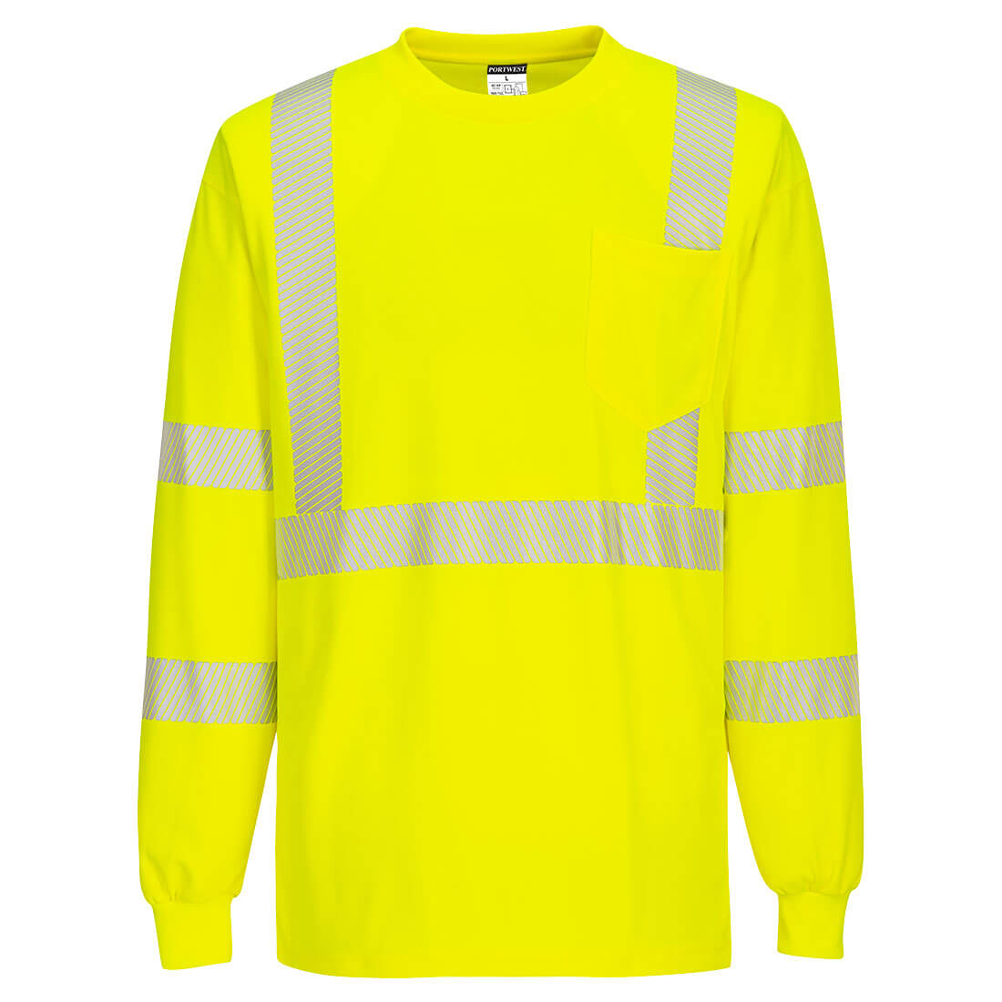 S195YERM Mens Segmented Tape Long Sleeve T-Shirt, Yellow - Medium