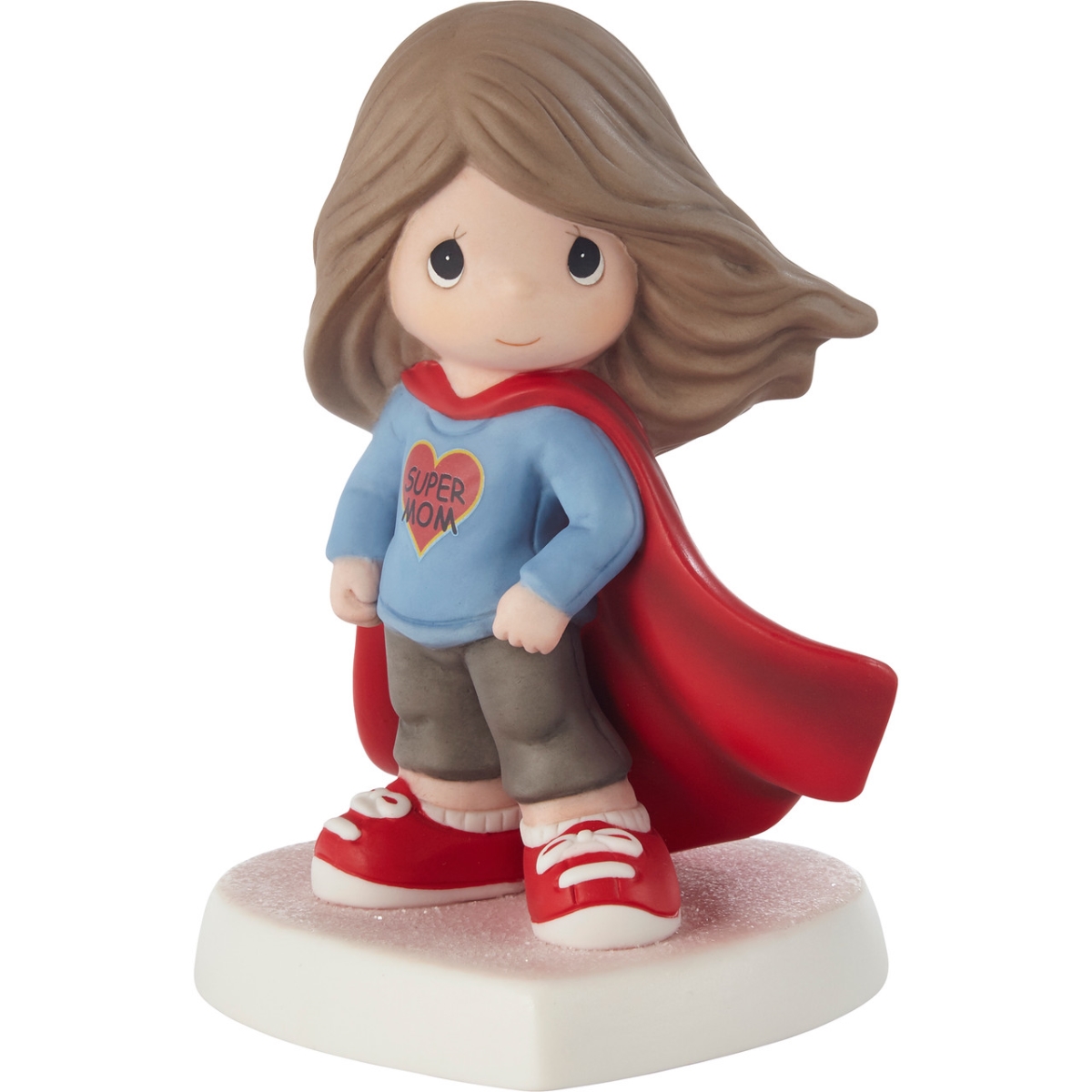 Picture of Be the Light Christian Bookstore 212007 5.5 in. Porcelain Mom Wearing Superhero Cape Brunette Figurine, Multi Color