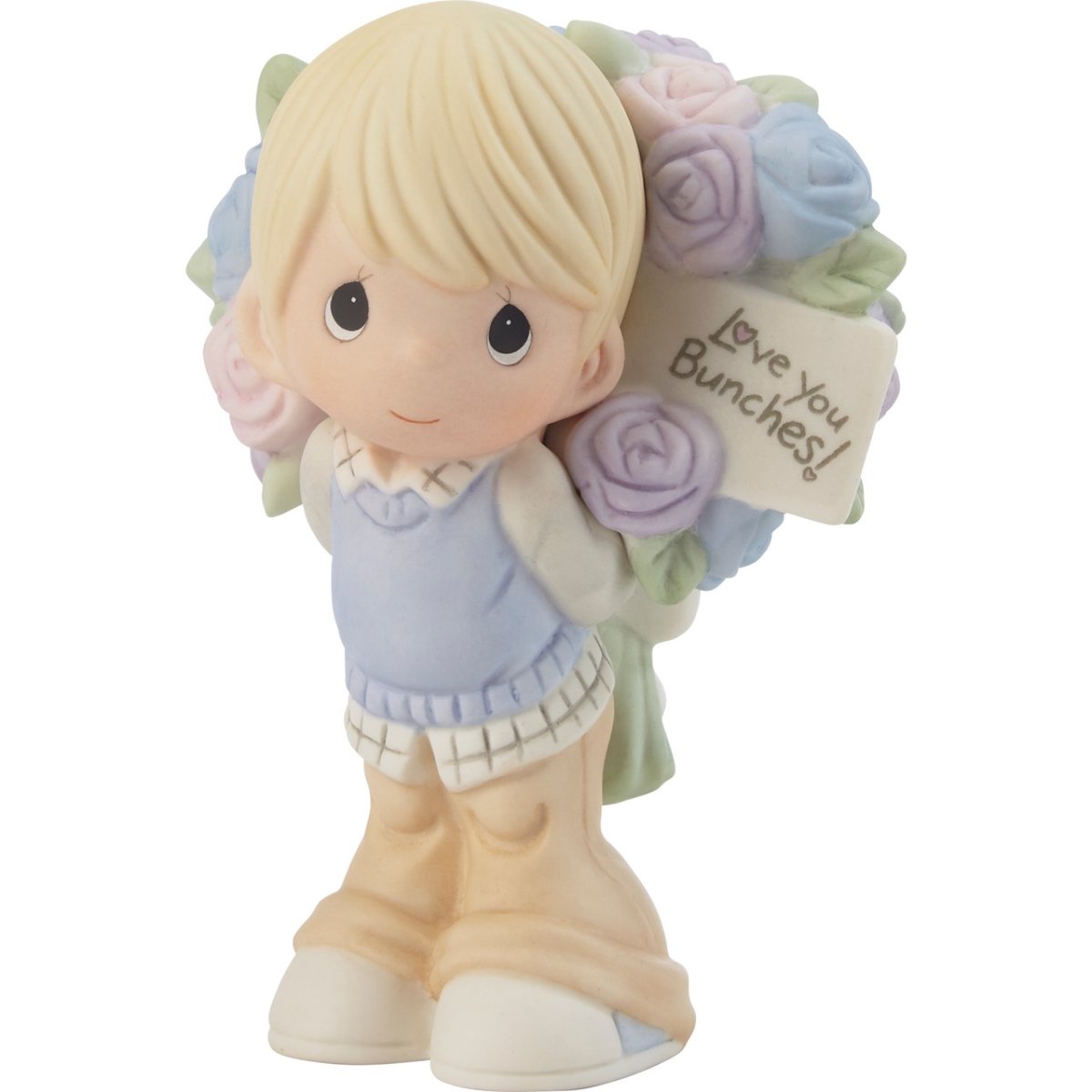Picture of Be the Light Christian Bookstore 216011 5 in. Porcelain Love you Bunches Boy Figurine with Flowers Behind Back, Multi Color