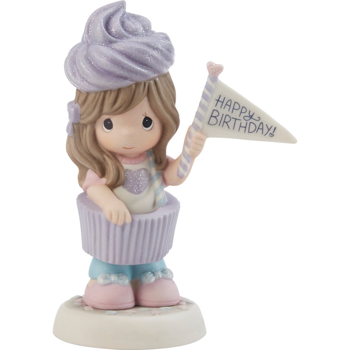 Picture of Be the Light Christian Bookstore 216012 6.5 in. Porcelain Purple Cupcake Girl Figurine, White