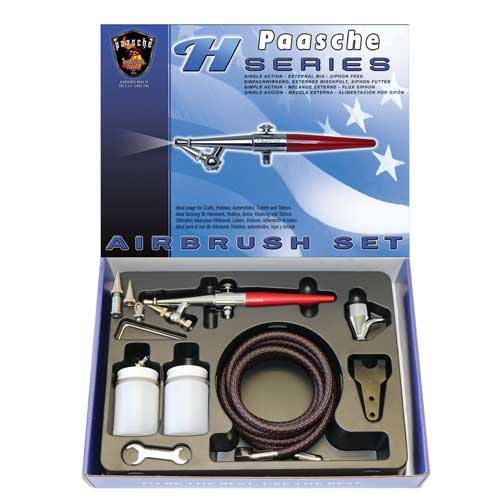 Picture of Paasche HS-202S Single Action Airbrush Set with Metal Handle - All Three Heads