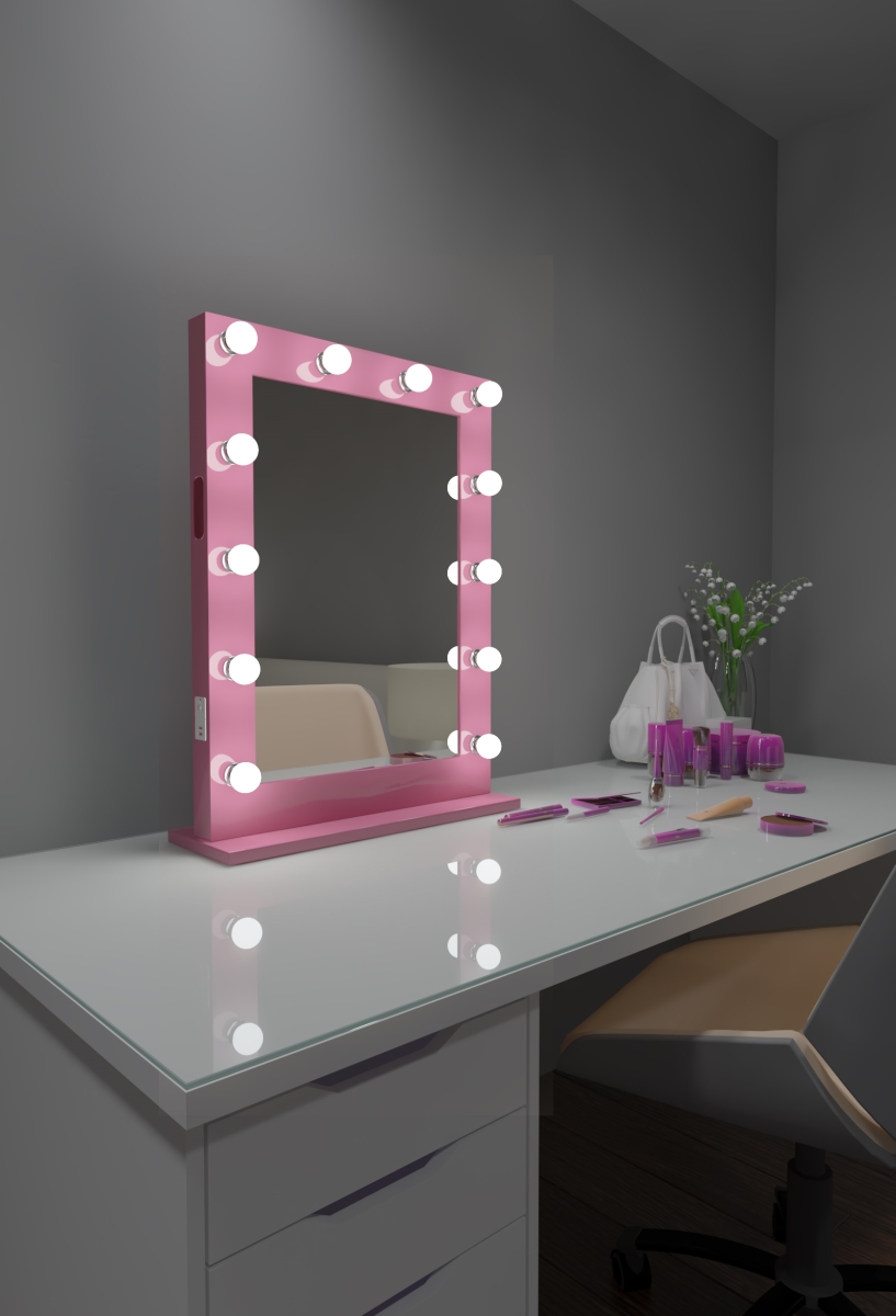 24 x 32 in. Marilyn Hollywood Mirror with LED Bulbs, Pink