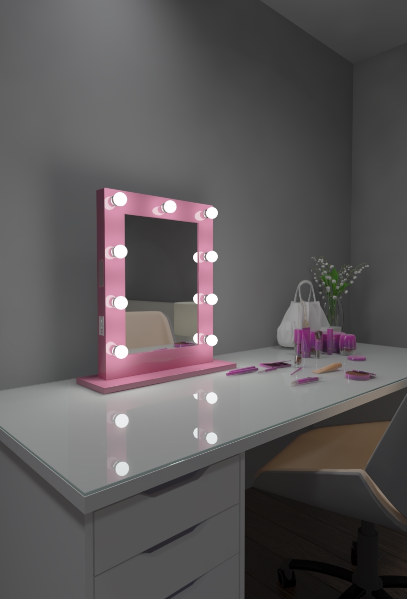 20 x 26 in. Marilyn Hollywood Mirror Bluetooth & LED Bulbs, Pink