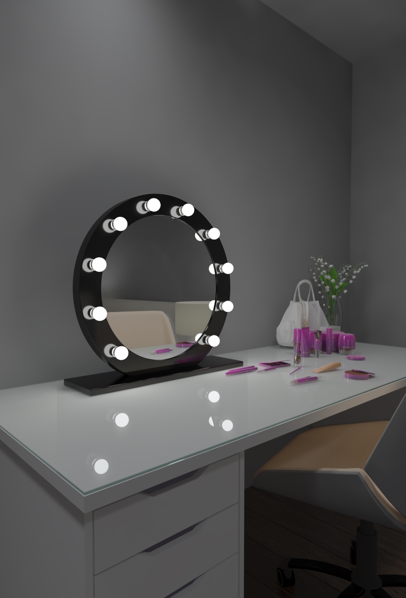 28 x 60 in. Diana Hollywood Mirror with LED Bulbs, Black