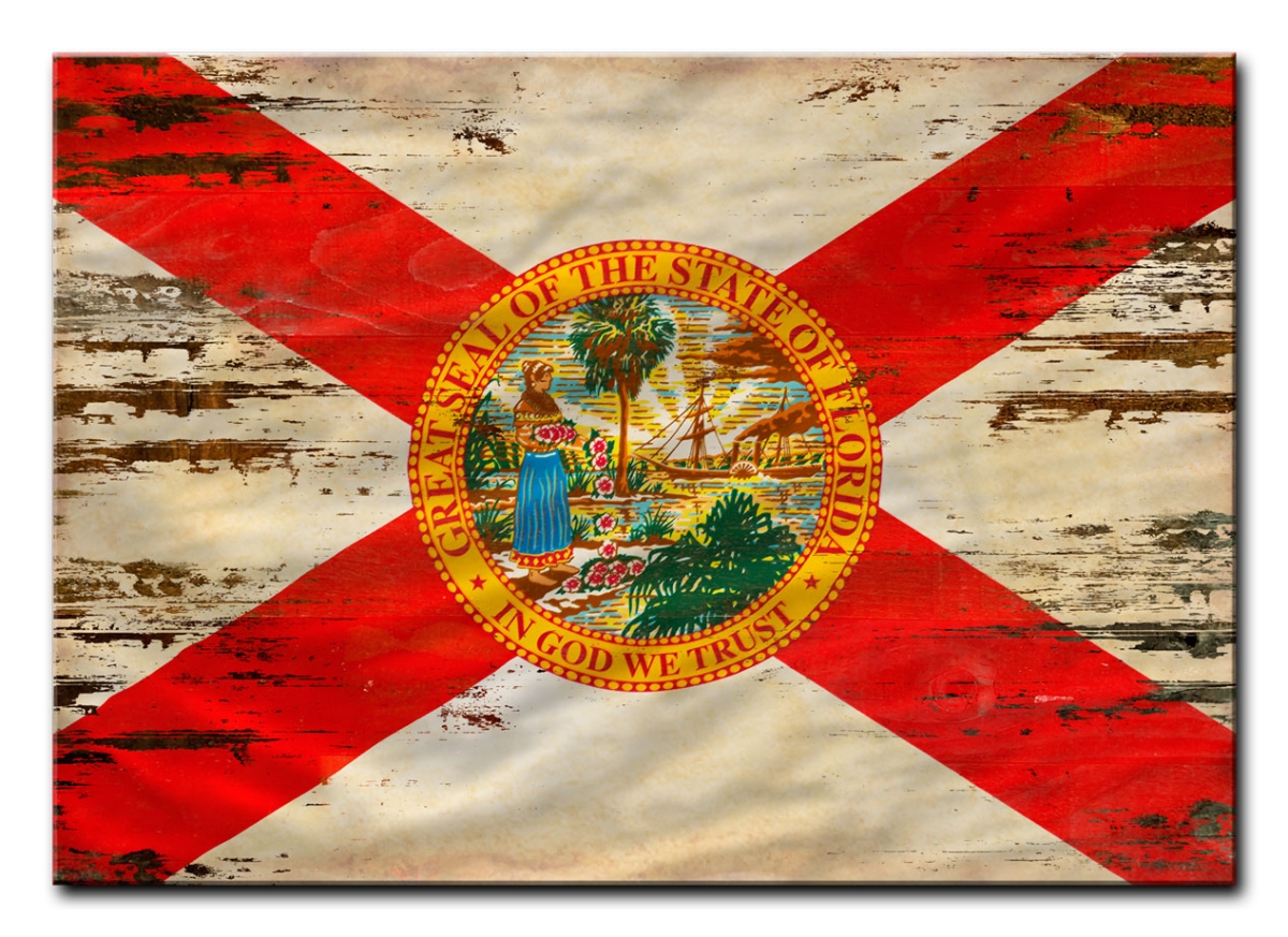Picture of Past Time Signs PTSW022 20 x 14 in. Florida State Flag Printed On Wood Print