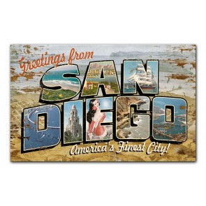 Picture of Past Time Signs PTSW054 16 x 10 in. San Diego Postcard On Wood Print