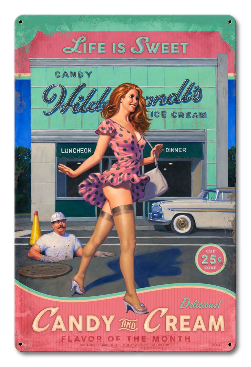 Picture of American Beauties by Greg Hildebrandt HB244 12 x 18 in. Candy & Cream Satin Sign