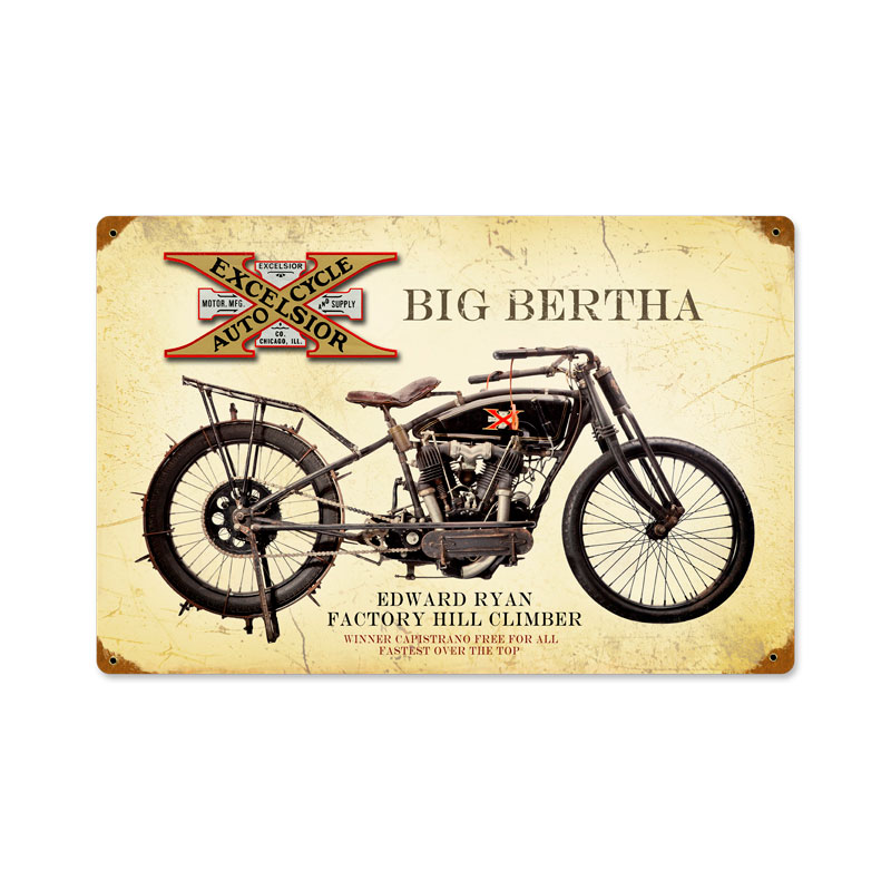 FRC055 18 x 12 in. Excelsior Big Bertha Vintage Metal Sign -  Classic Motorcycle