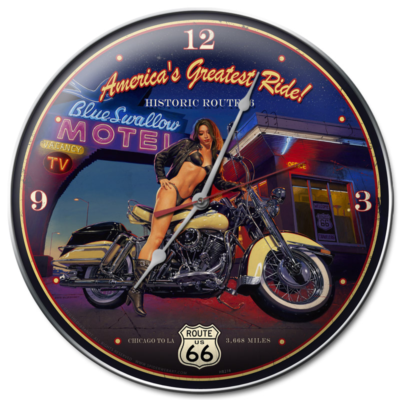 Picture of Past Time HB216 14 x 14 in. Greg Hildebrandt Blue Swallow Motel Clock