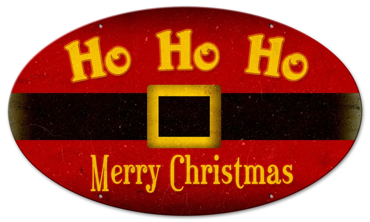 OS044 Ho Ho Ho Merry Christmas Oval Metal Sign - 24 x 14 in -  Past Time Signs