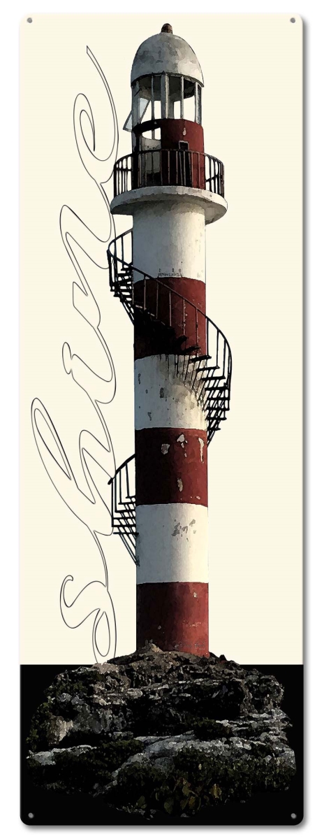 CIN103 11 x 30 in. Coastal Lighthouse Red & White Custom Shape Sign -  Penny Lane