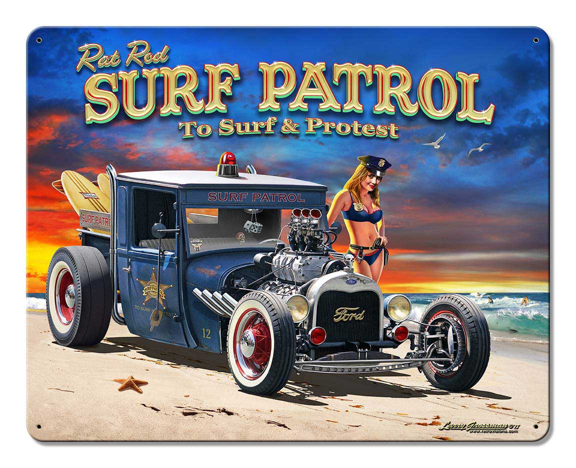 LGB315 15 x 12 in. 1929 Rat Rod Surf Patrol Satin Sign -  Larry Grossman