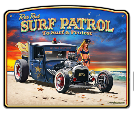 LGB320 18 x 15 in. 1929 Rat Rod Surf Patrol Frame Custom Shape Sign -  Larry Grossman