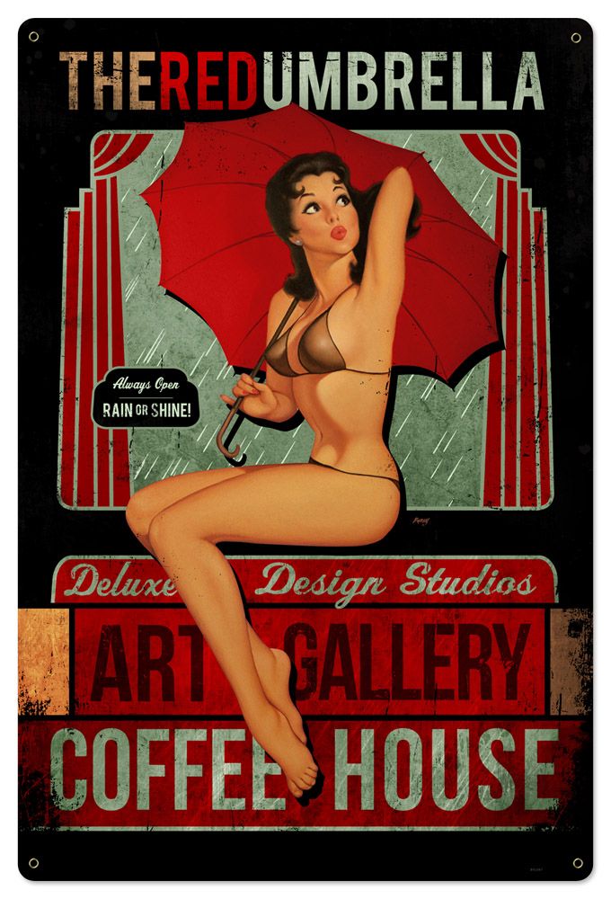Past Time Signs BVL047 24 x 36 in. Red Umbrella Coffee Sign