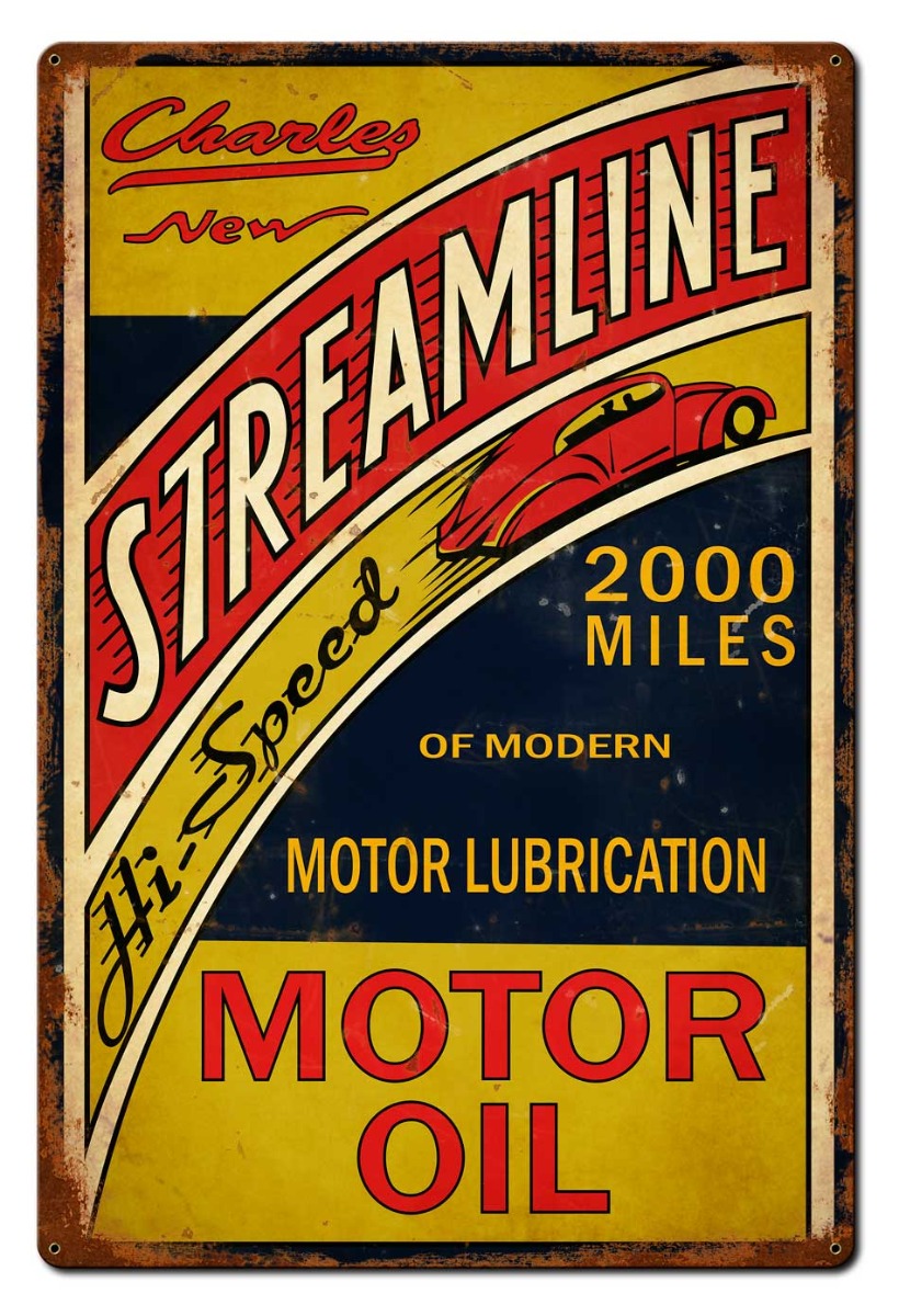 Pasttime Signs PTSB445 Streamline Motor Oil Sign - 24 x 36 in.