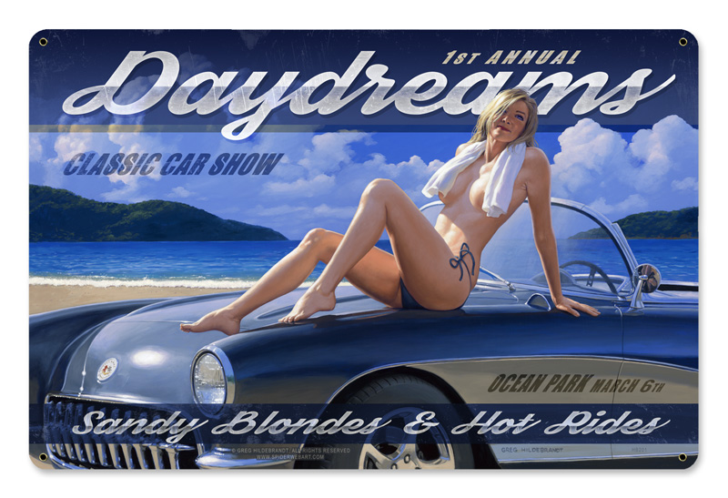 Picture of American Beauties by Greg Hildebrandt HB201 18 x 12 in. Daydreams Car Show Satin Metal Sign