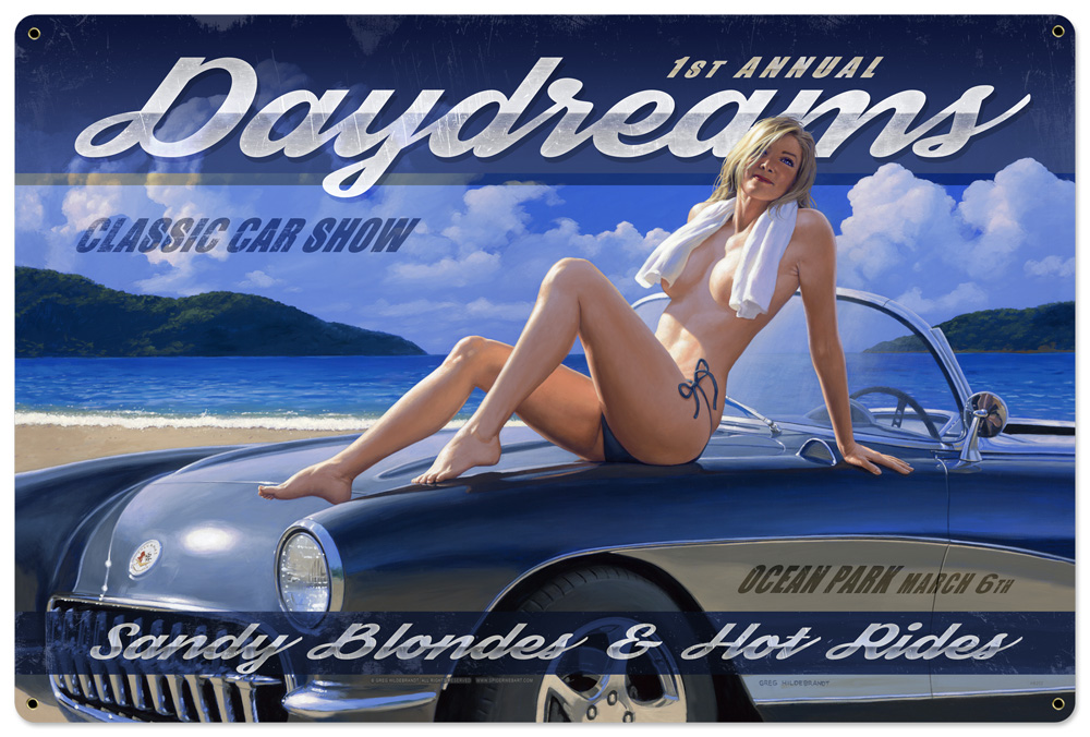 Picture of American Beauties by Greg Hildebrandt HB202 36 x 24 in. Daydreams Car Show Xl Satin Metal Sign