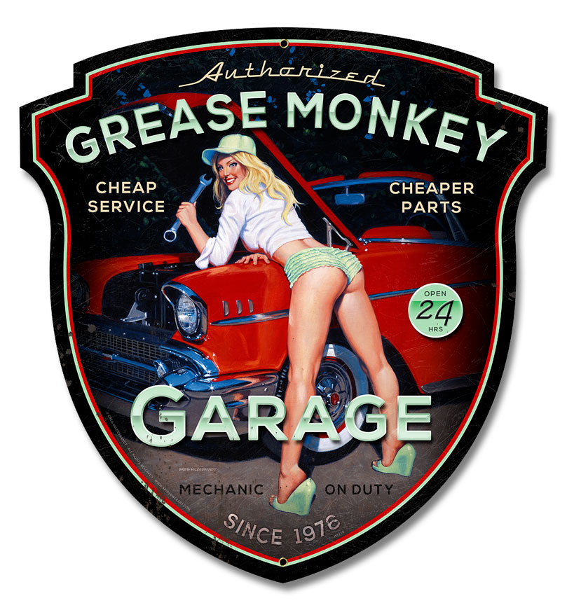 Picture of American Beauties by Greg Hildebrandt HB220 23 x 24 in. Grease Monkey Xl Plasma Metal Sign