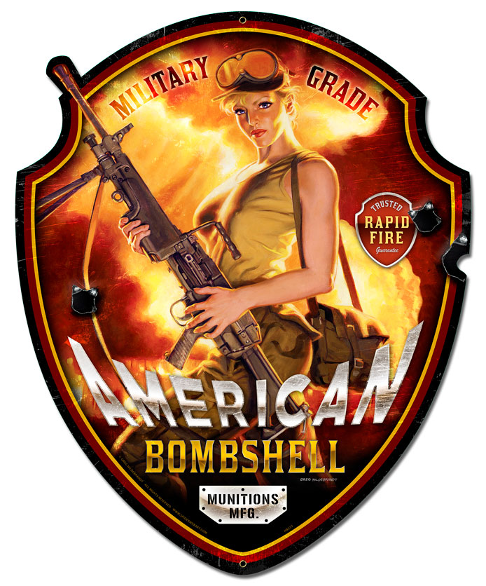Picture of American Beauties by Greg Hildebrandt HB222 23 x 28 in. American Bombshell Xl Shield Plasma Metal Sign