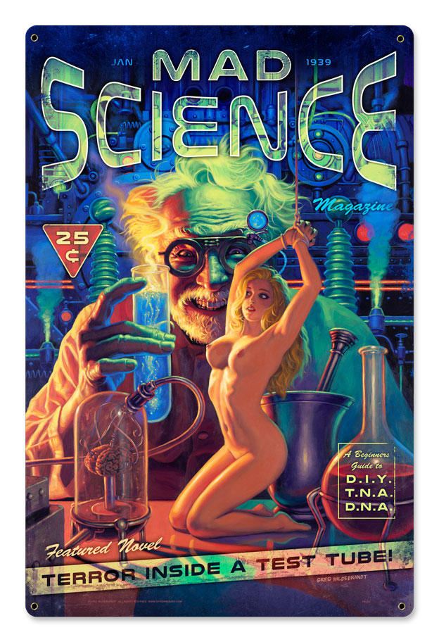Picture of American Beauties by Greg Hildebrandt HB226 24 x 36 in. Mad Science Magazine Xl Satin Metal Sign
