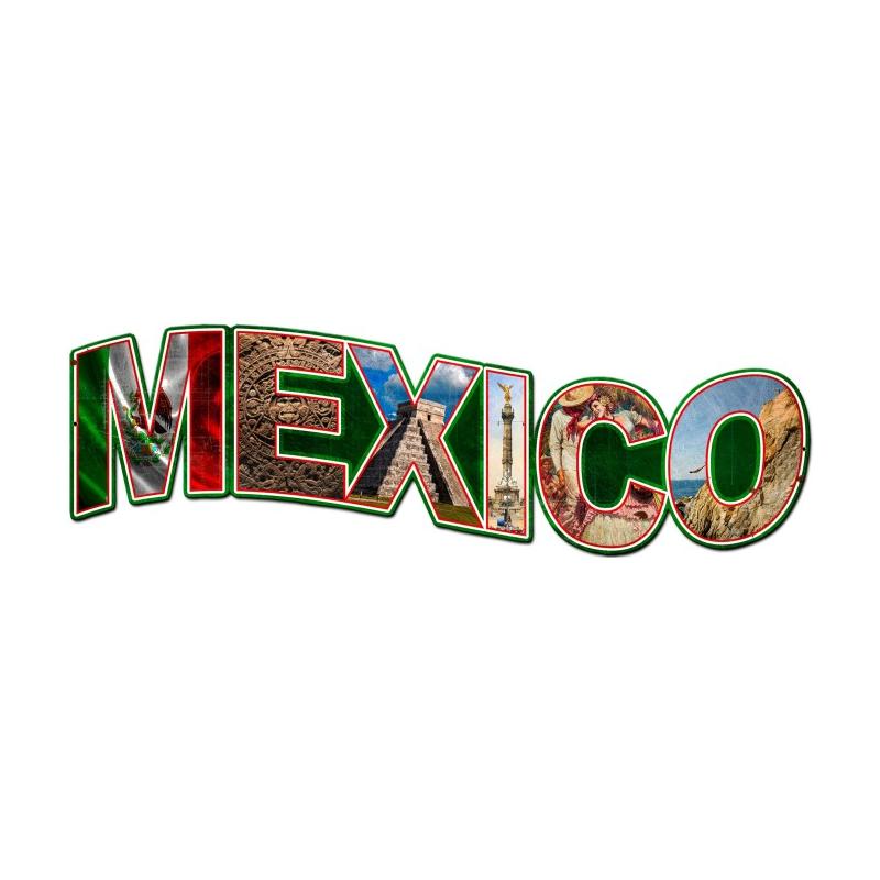 Old Time Signs Mexico Landmarks Metal Sign Wall Decor 28 x 9