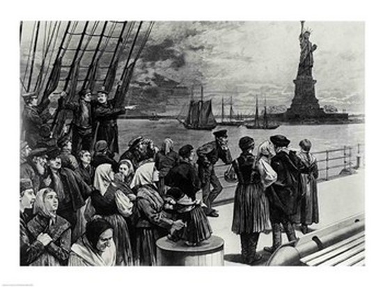 BALBAL111682 New York - Welcome To The Land of Freedom - An Ocean Steamer Passing The Statue of Liberty Poster Print - 24 x 18 in.