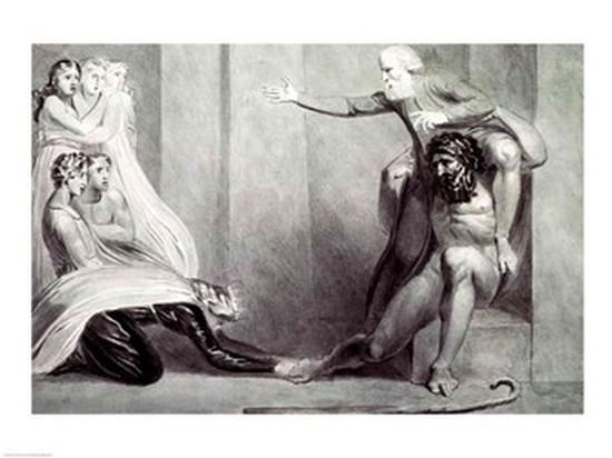 Tiriel Borne Back To The Palace on The Shoulders of His Brother Ijim Addressing His Five Daughters Poster Print by William Blake - 36 x 24 in. - Large
