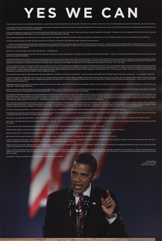 IMPST4809R Barack Obama - Yes We Can Acceptance Speech at Grant Park Chicago Poster Print - 24 x 36 in -  Posterazzi