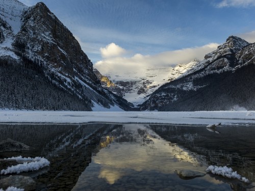Rugged Mountains & Lake Louise Banff National Park - Lake Louise Alberta Canada Poster Print by Keith Levit, 17 x 13