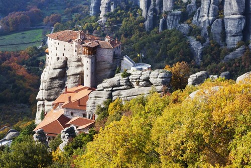 Monastery On A Cliff - Meteora Greece Poster Print by Reynold Mainse, 38 x 24 - Large
